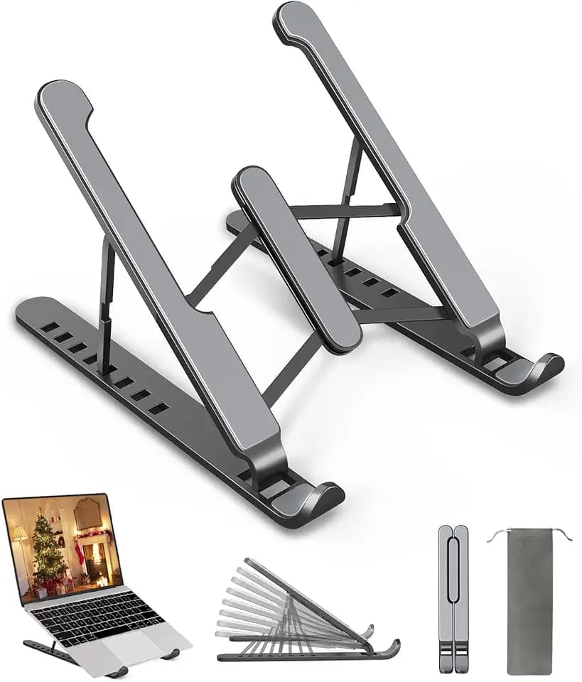 Supporto PC Portatile, 8 Livelli Regolabile & Raffreddamento Porta PC, Pieghevole in Plastica e Silicone Laptop Stand per Computer Portatili e Tablet (10-15,6’’)
