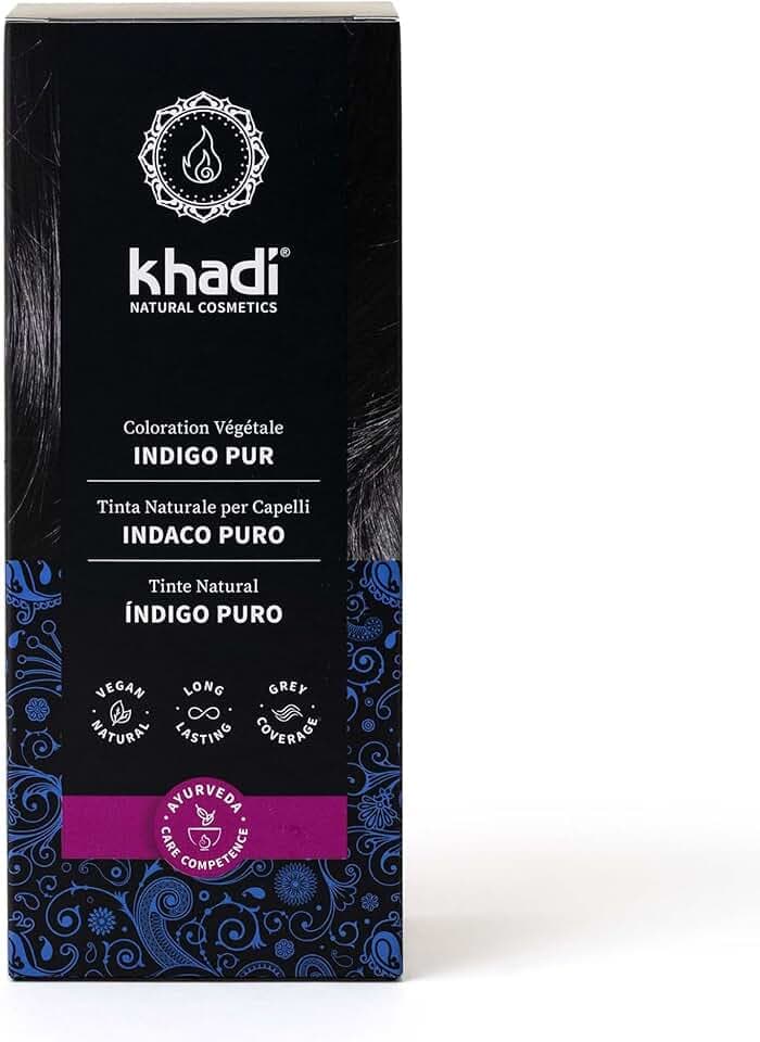 khadi INDACO PURO Tinta naturale per capelli - Tinta per capelli per un intenso risultato blu-nero - 100% naturale e vegana - 100 g