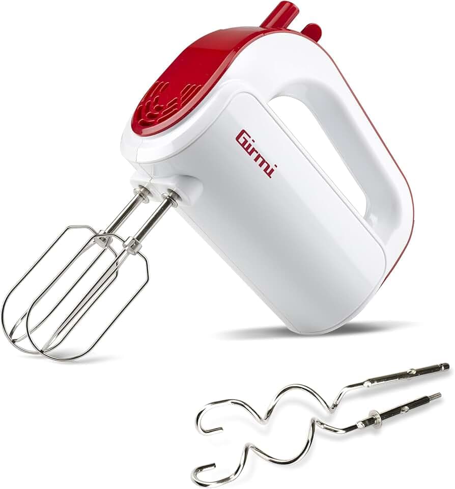 Girmi SB02 Sbattitore Elettrico, 170W, Sbattitori Inox per montare panna ed albumi, Funzione Turbo, Ganci Inox per impasti dolci e salati, 5 Velocità, Bianco/Rosso