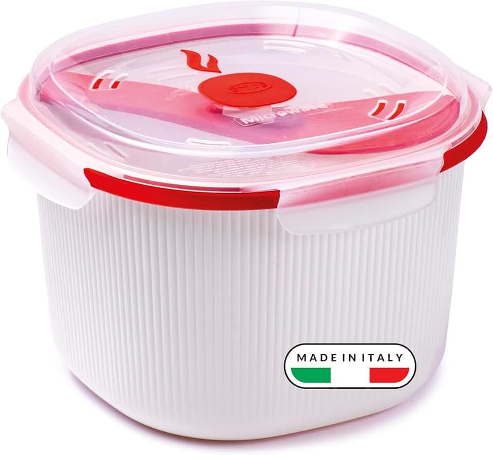 Snips - Cuociriso e Cereali Microonde, Rice Cooker 2,70L con Vassoio Amido e Spatola Inclusi - Contenitori per Alimenti 20x20,5x14,50 - Cuoci Riso Contenitore Microonde Bianco Made in Italy