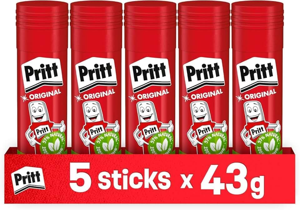 Pritt Colla Stick 5 x 43 gr, Colla per Bambini Sicura e Affidabile, Adesivo per Lavoretti e Fai da te, con una Tenuta Forte per Uso Scuola e Ufficio, 10 Stick x 43 gr