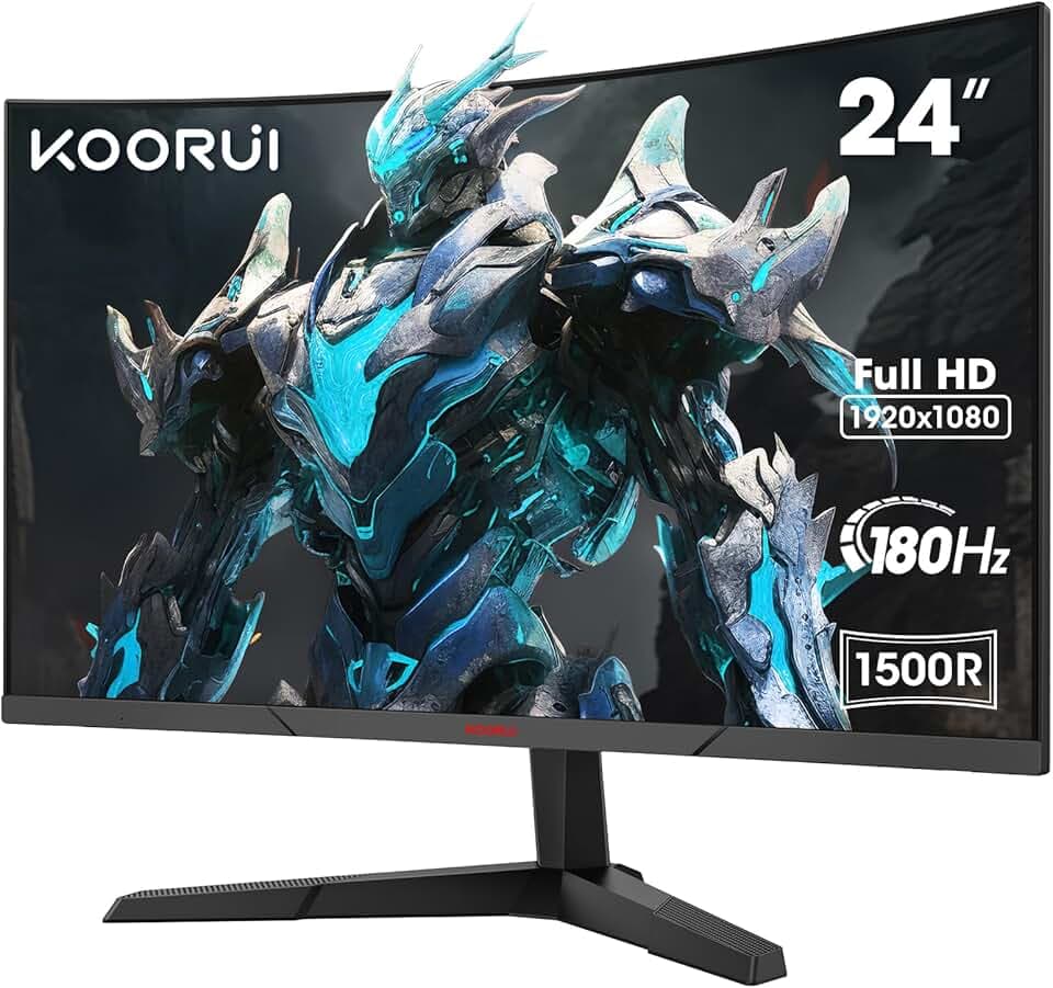 KOORUI Monitor Gaming 23.6 Pollici, Curvo 1800R 1920×1080 (FHD), 165Hz Mornitor, DCI-P3 90%,Pannello ultra Sottile, Inclinazione Regolabile, Supporta HDMI/DP