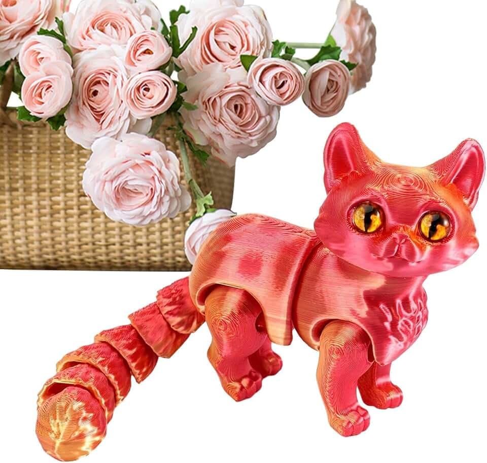 Gatto stampato in 3D, animali da stampa giocattolo agitato, statua di animali da cartone animato, decorazioni, ottima fattura 12 cm per bambini, amici, famiglia