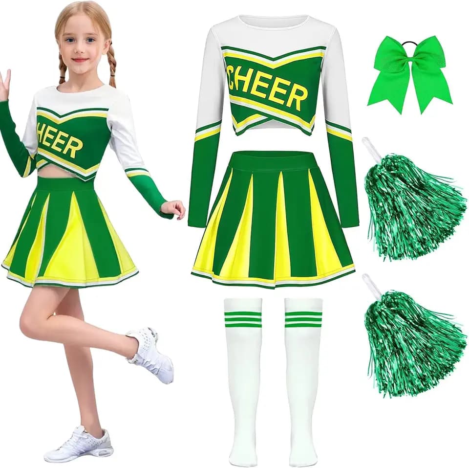Luckyou Costume Cheerleader Bambina Vestito Cheerleader per Ragazze con Pompoms Calze per Carnevale Halloween Giornata Sportiva