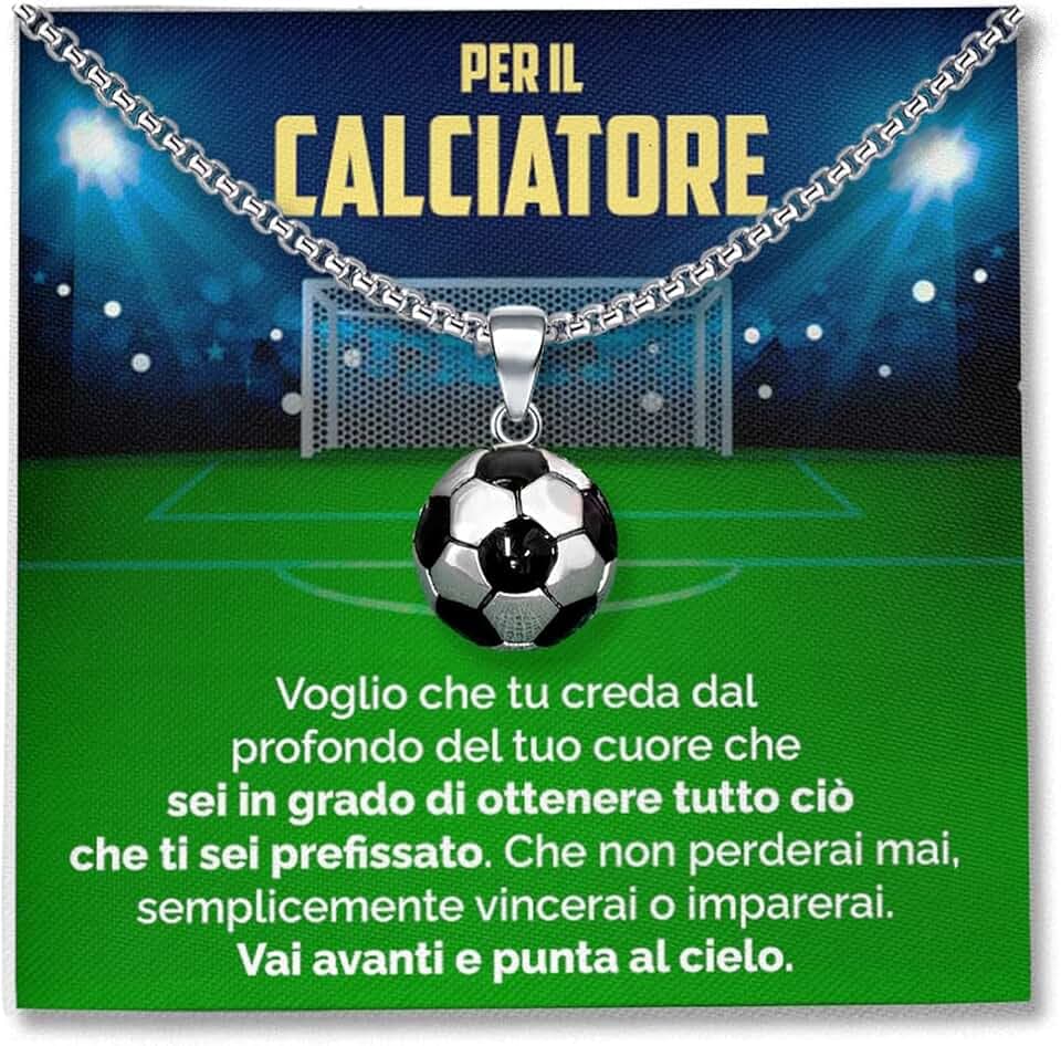 SOFIA FERRER Regalo Bambino 7, 8, 9, 10, 11 Anni Maschio, Collana Ragazzo Acciaio, Regali Ragazzo 12 Anni, Ciondolo Calcio Bambino, Regalo Bimbo Maschio, Natale, Figlio, Nipote