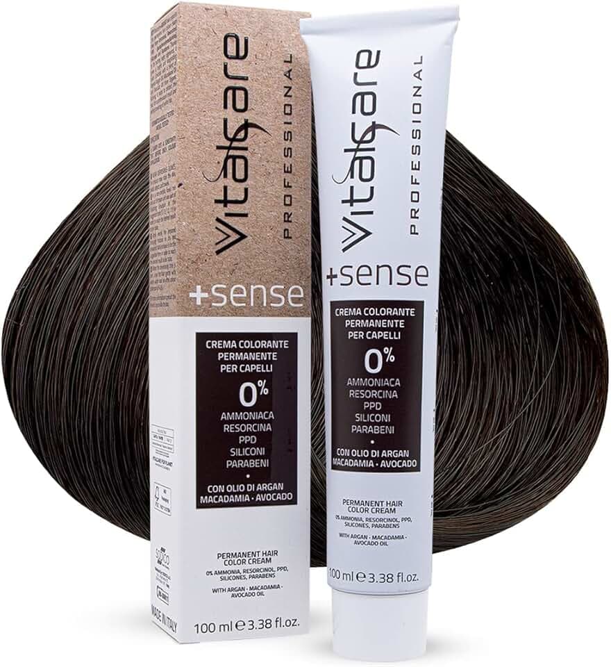 Vitalcare | +Sense - Crema per Colorazione Permanente Professionale Capelli, Senza Ammoniaca, Resorcina, PPD, Siliconi, 6/00 Biondo Scuro, 100ml