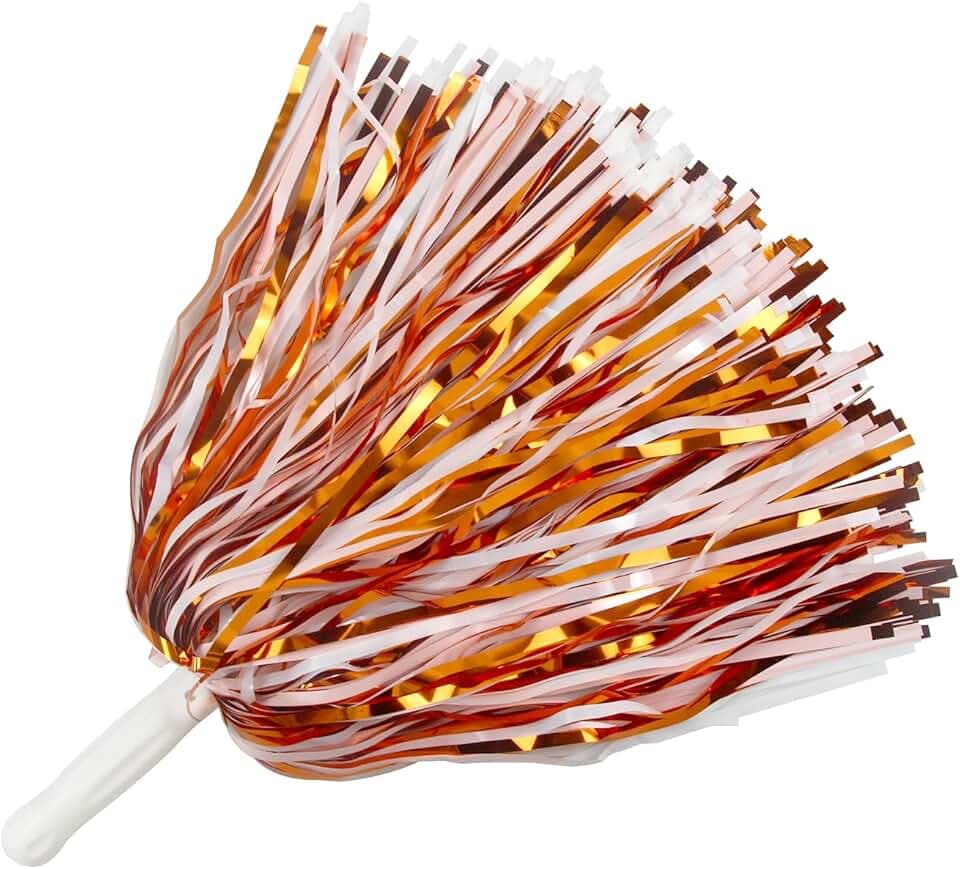 Lovecheer 24 pompon arancioni e bianchi, per cheerleader, sport, con manico, per cheerleader, rooter, basket, calcio, hockey, fan club, feste, tifosi