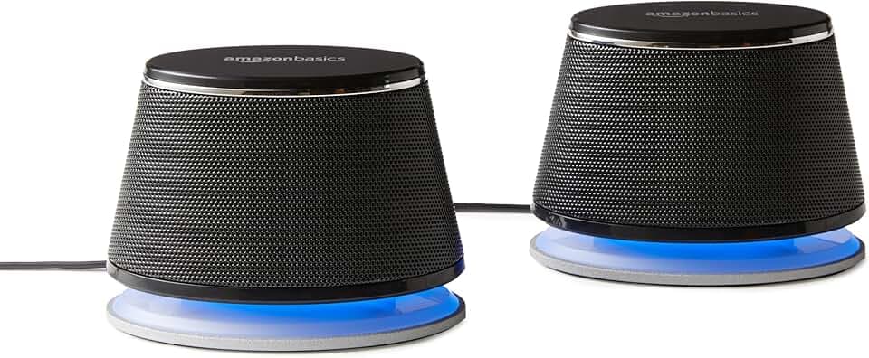 Amazon Basics Altoparlanti stereo 2.0 per PC fisso o portatile, ingresso AUX da 3,5 mm, alimentazione USB, 1 paio, nero
