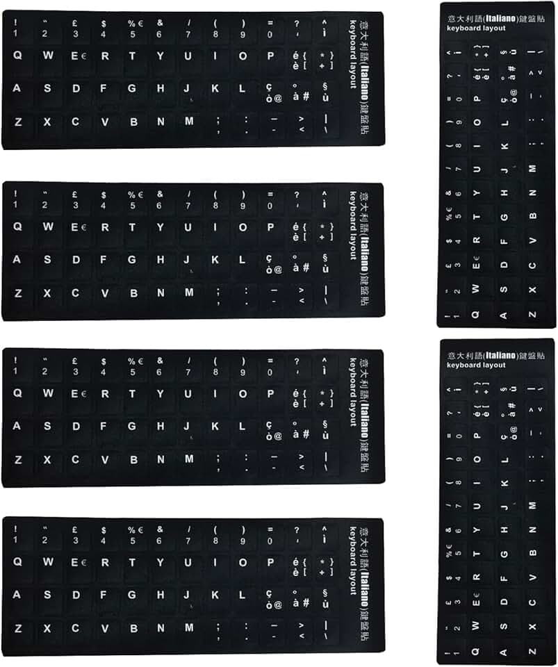 6 pezzi Kit adesivi tastiera per conversione layout in italiano, Keyboard Stickers, Tastiera del Computer Portatile per Qualsiasi Tastiera Standard (nero)