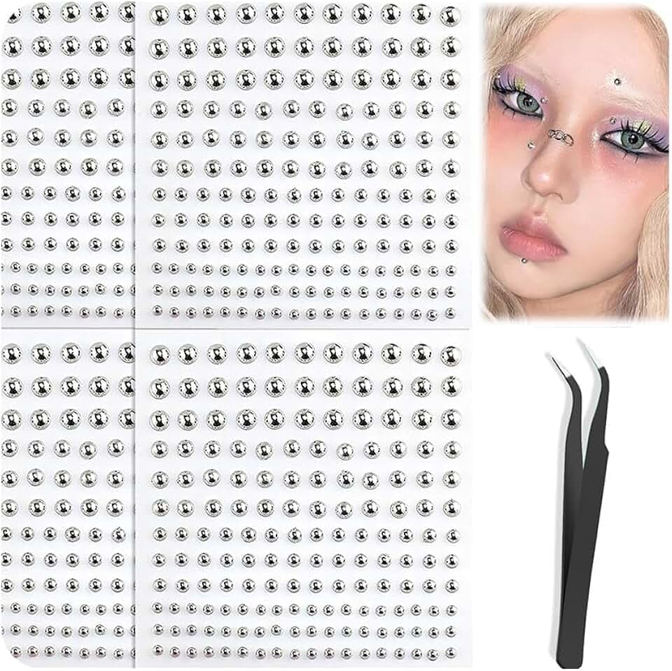 Kinretixia 4 pezzi chiodi per labbra, unghie finte per naso, unghie per sopracciglia, chiodi per naso non penetranti da attaccare su adesivi per ombelico, colore argento