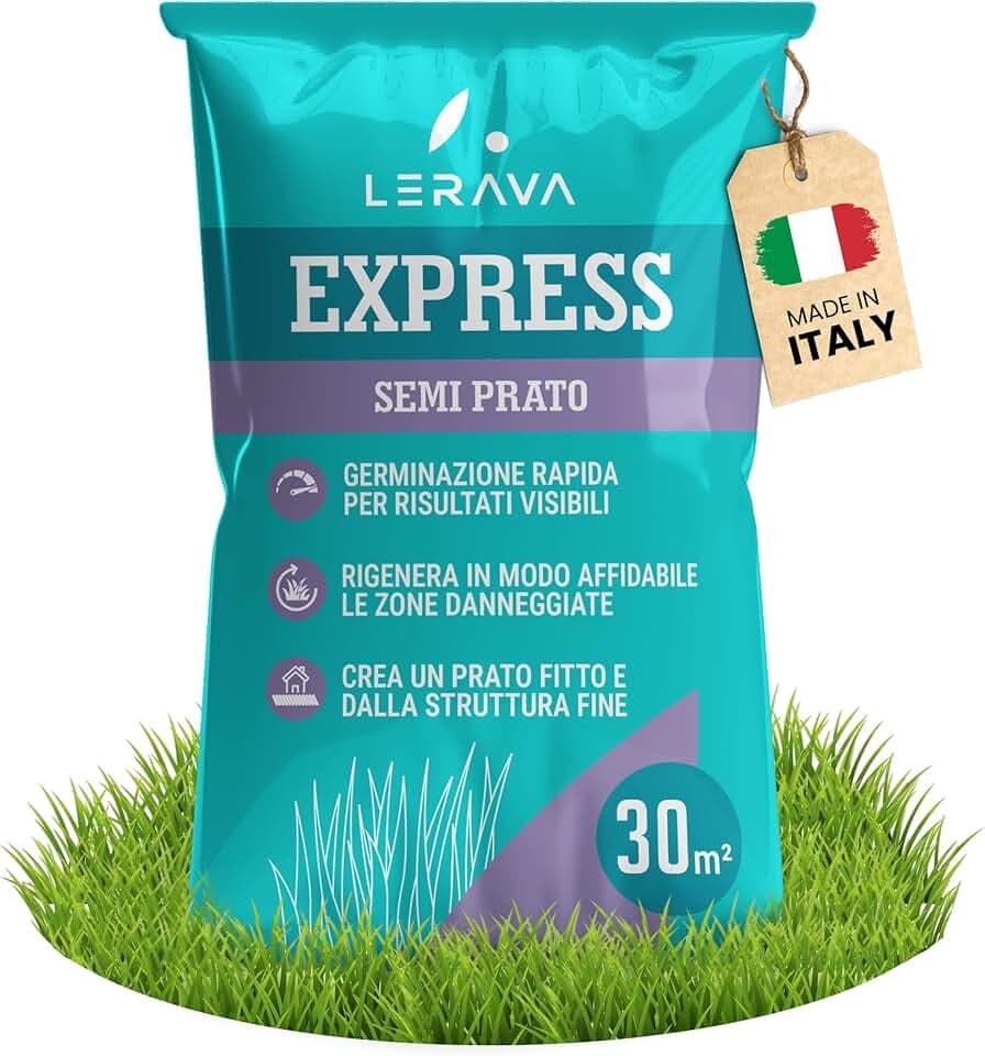 LERAVA® EXPRESS semi prato crescita rapida (30m²) - Semina resistente al calpestio - Sementi per prato soleggiato e mezz’ombra - Semi per un giardino verde fitto - 0,75kg