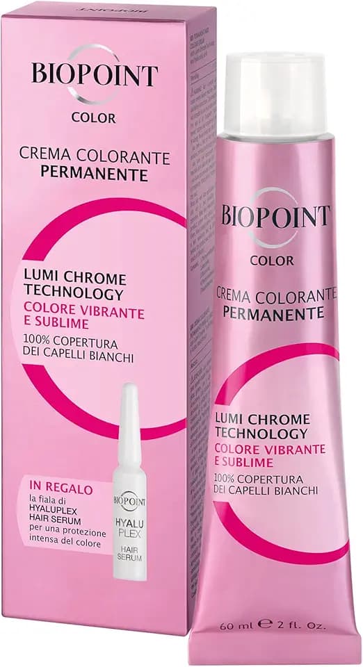 Biopoint Color - Crema Colorante Permanente con Fiala Hyaluplex Serum, Tinta per Capelli con Acido Ialuronico, Nutre, Idrata e Dona un Colore Brillante e Intenso, 60 ml