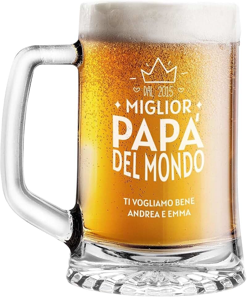STAMPATEK Boccale per la Birra Personalizzato Regalo Festa del papà Idee Regalo, 520 ml H 15,3 cm Ø 9,3 cm - Personalizzabile regalo compleanno Natale per gli amanti della birra - Miglior Papà