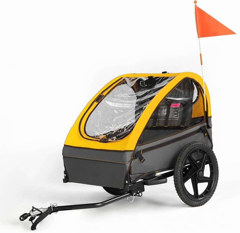 Rimorchio per bicicletta pieghevole 2 in 1 con sospensione per bambini 1-2 bambini, passeggino con grande spazio di archiviazione, funzione jogger, catarifrangenti