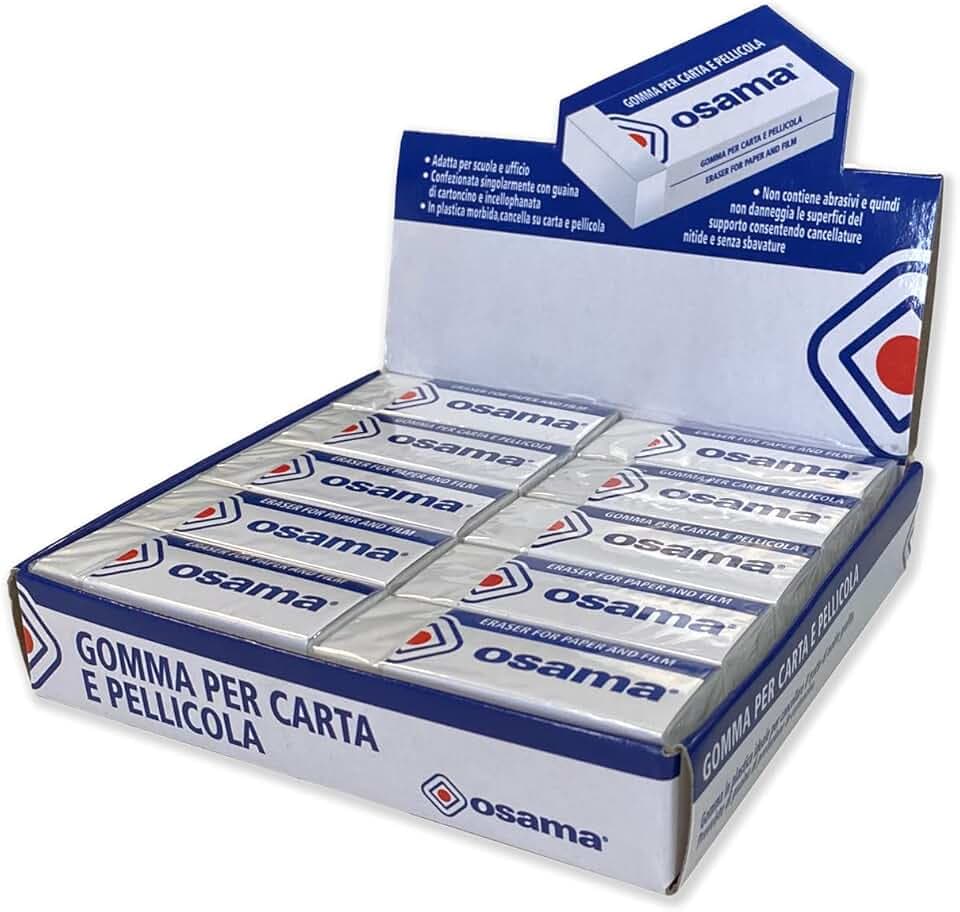 OSAMA - Gomme da Cancellare, Set da 20 Pezzi, Ideale per Cancelleria Scuola, Ufficio, Università e Cartoleria - Gomma Matita da Cancellare per Carta e Pellicola, Rifiniture Nitide e Precise, Bianco