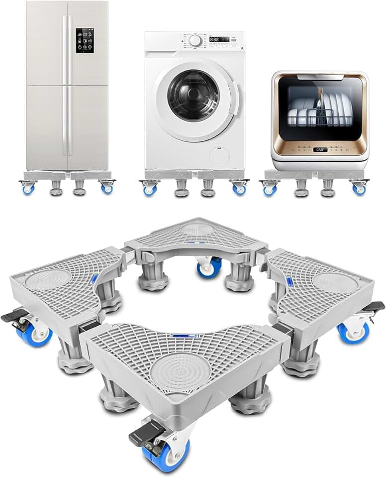 Fousenuk Base per Lavatrice Regolabile 41-64 cm, Carrello Con 8 Piedi e 4 Ruote, Capacità 300 kg, per Frigorifero Asciugatrice e Congelatore