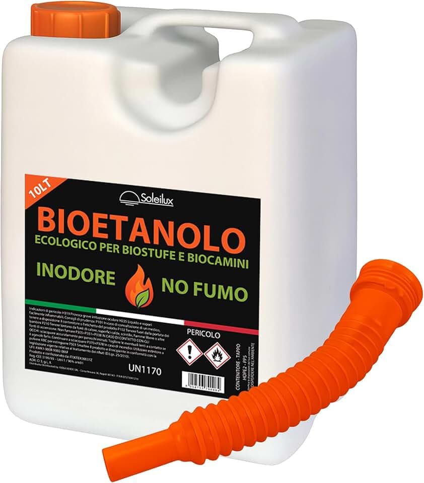 Bioetanolo combustibile per stufe Bio 10LT Con travasatore in omaggio - inodore no fumo naturale no zolfo