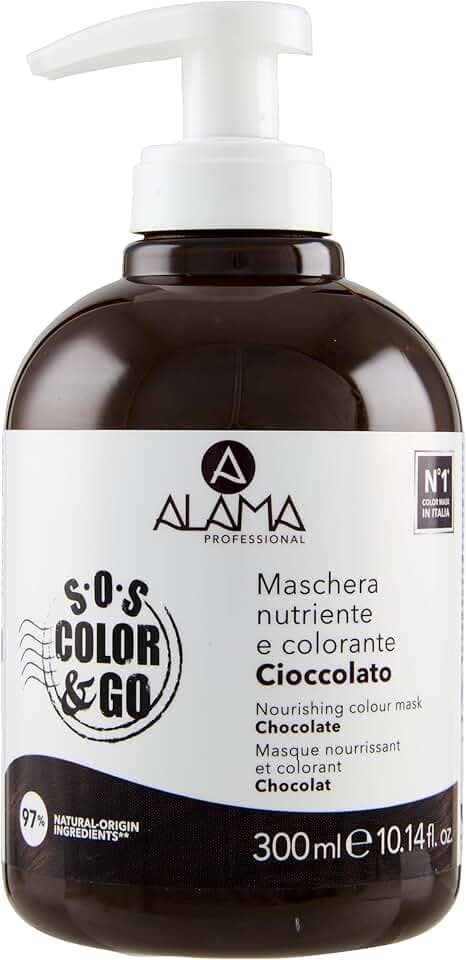A ALAMA Professional Alama Professional S.O.S Color&Go Maschera Colorata Cioccolato, Nutriente, Ravvivante, Riflessante e Tonalizzante per Capelli Naturali, Colorati e Con Mèches, 300 ml