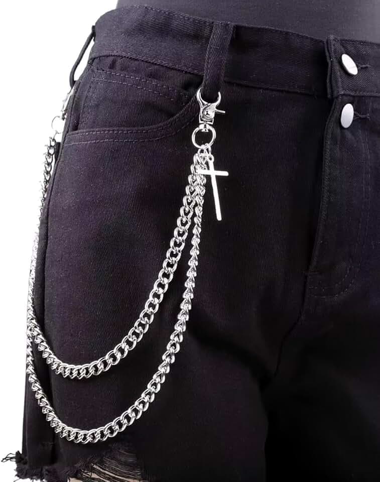 FloralGrace Catena per Pantaloni 1 Pezzo per Uomo e Donna Hip Hop Punk Catena Jeans Croce Catene per Pantaloni Corti Accessori Gothic Punk Hip Hop Catena per Portafoglio Argento