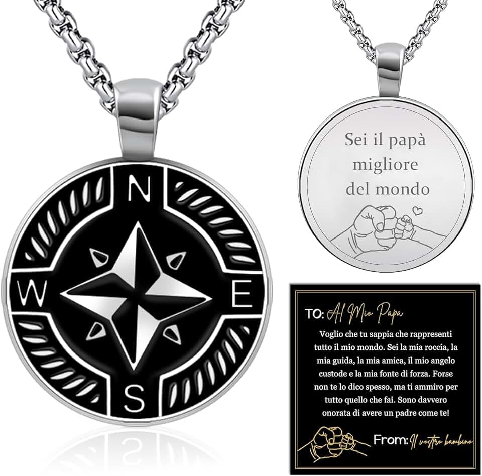 FANCIBAND Regalo San Valentino per Lui, Argento Collana Uomo Acciaio con Ancora Bussola, Regalo Uomo San Valentino Compleanno Anniversario per Lui Marito Fidanzato