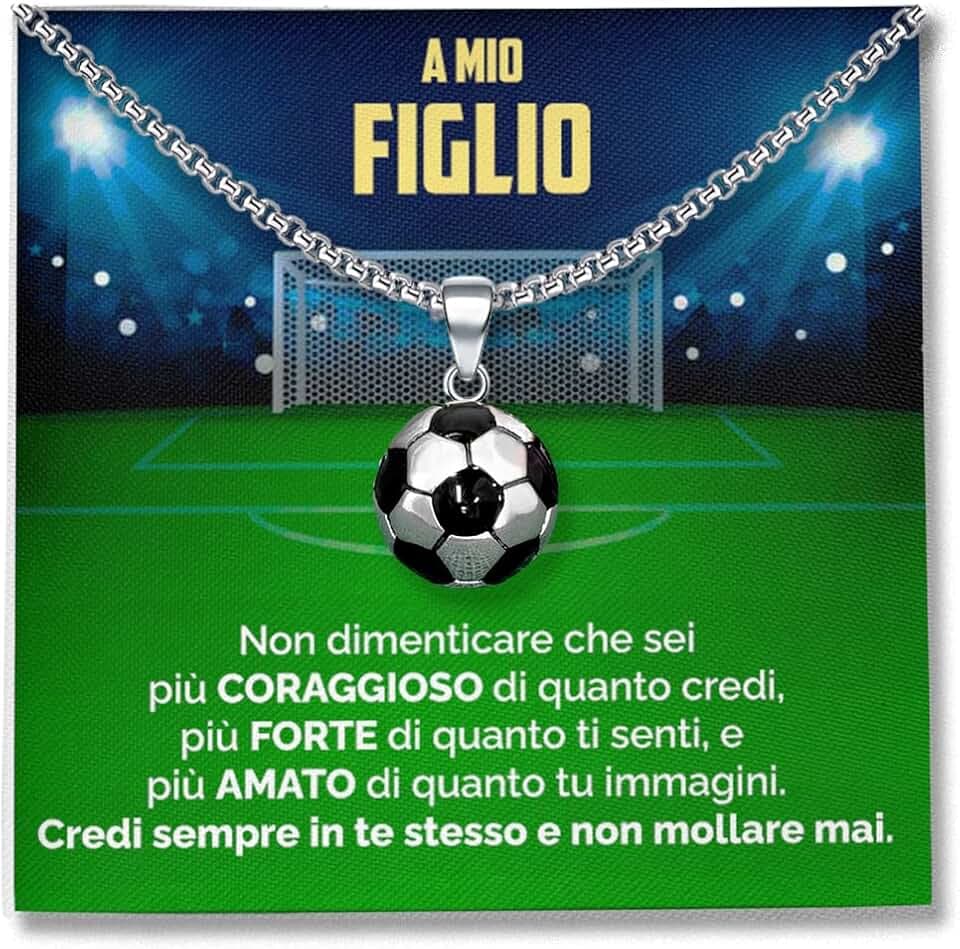 SOFIA FERRER Regalo Bambino 7, 8, 9, 10, 11 Anni Maschio, Collana Ragazzo Acciaio, Regali Ragazzo 12 Anni, Ciondolo Calcio Bambino, Regalo Bimbo Maschio, Natale, Figlio, Nipote