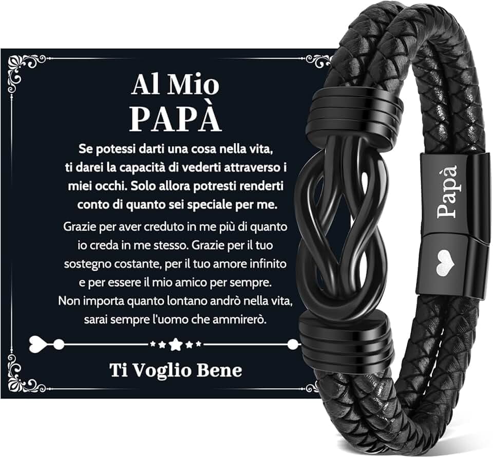 VU100 Bracciale Papà Regalo per la Festa del Papà Regalo per Papà Bracciale in pelle da Uomo Per il mio Miglior Papà Ti Voglio Bene Bracciale Regalo di Compleanno per Papà Uomo