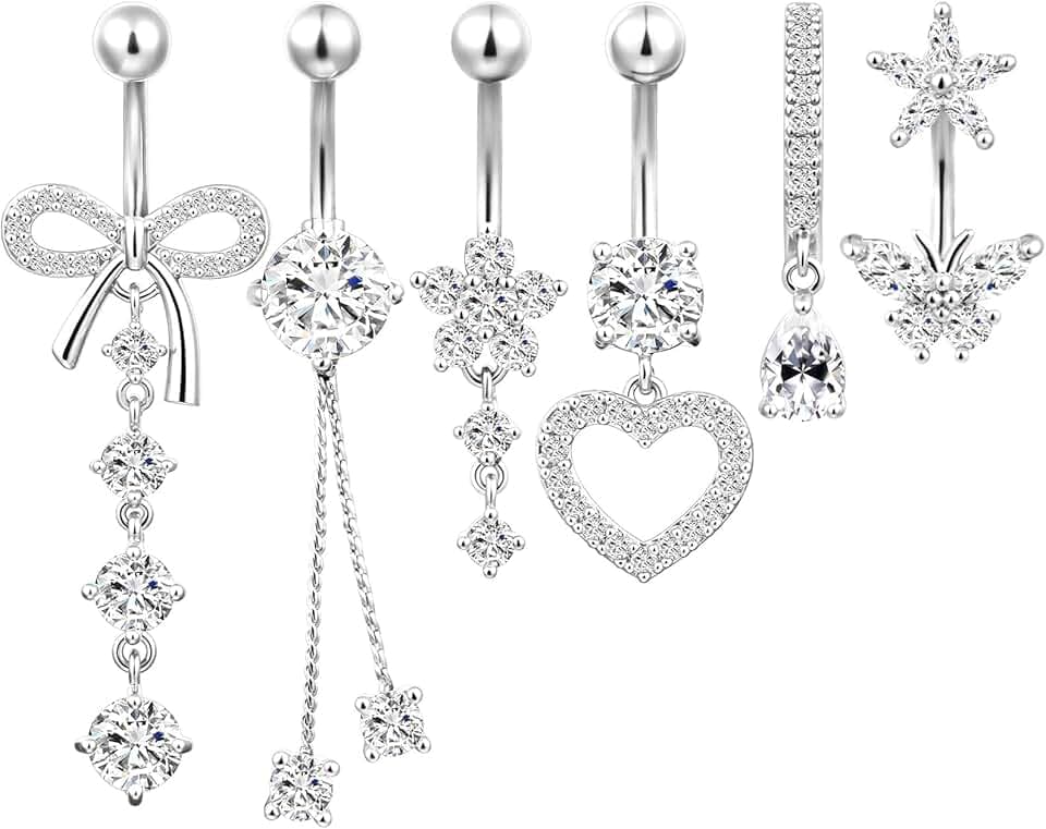 AOOSA 6 Pcs Piercing Ombelico per Donna, Eccellente Ombelico Gioielli Piercing Set, Navel Piercings Adatto Rgazze, Anello Con ombelico Pendente per Abbinamenti con Vari Outfit