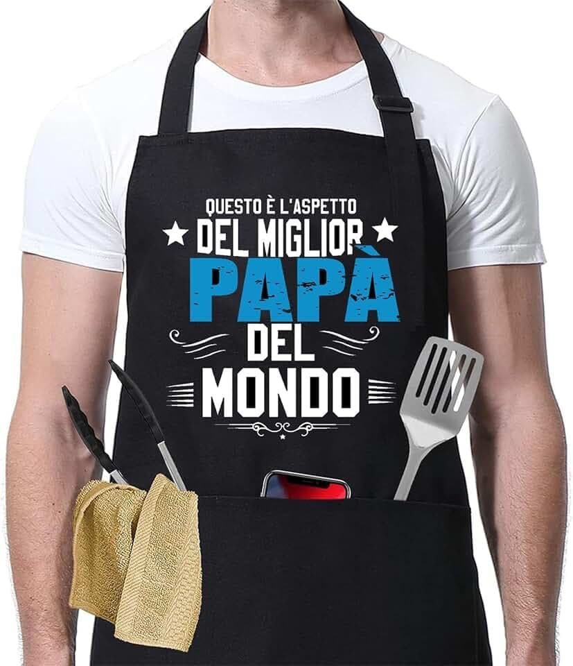 Regalo Feste del Papà, Grembiule da Barbecue Uomo Divertente Grembiule da Cucina con 3 Tasche Impermeabile, Regolabile - Regalo Papà, Cuochi e Appassionati di BBQ
