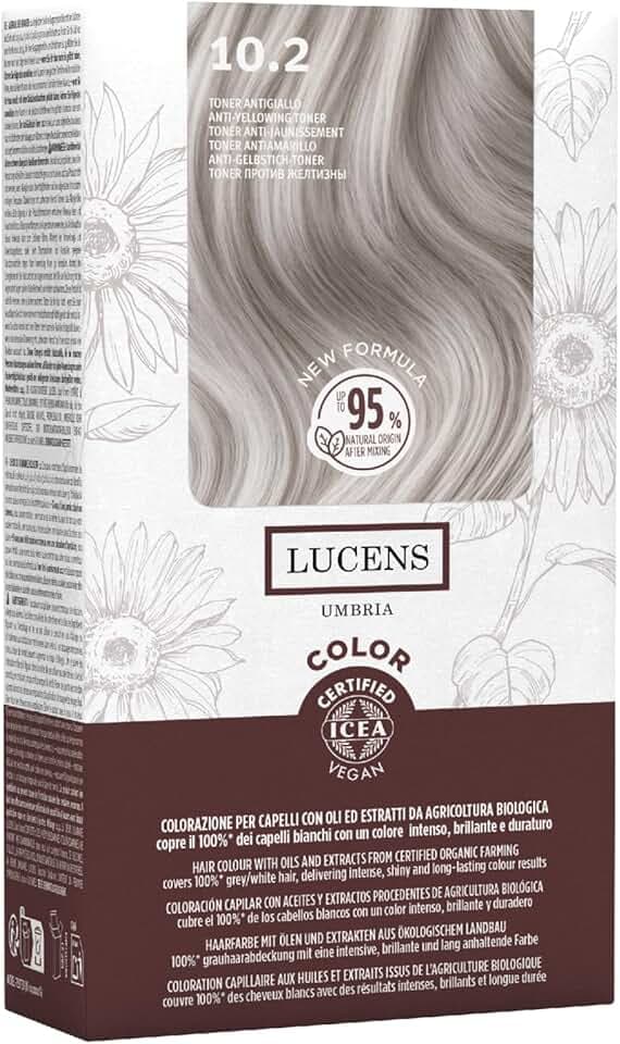 Lucens Umbria - 10.2 Toner Antigiallo, Tinta per Capelli Senza Ammoniaca, Kit Colorazione Permanente Vegan con Estratti Naturali, Azione Lenitiva, Idratante e Protettiva