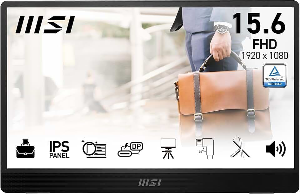 MSI PRO MP161 E2U Monitor portatile FHD 15,6" - Pannello IPS (1920 x 1080), 60Hz, Schermo aEye-Friendly (PC, Laptop, Mobile) - Mini-HDMI™ 2.0b (FHD@60Hz), 2 x USB Type-C Etichetta Energetica