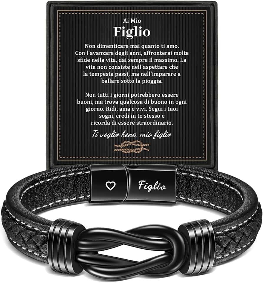 YELUWA Bracciale in Pelle Intrecciata per Figlio - Regalo Ispirazionale Da Mamma e Papà - Regali Compleanno per Ragazzi