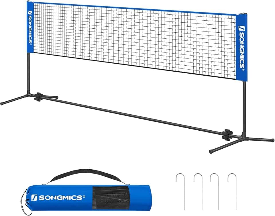SONGMICS Rete da badminton da 3 m, rete da pallavolo, altezza pali regolabili, set portatile per tennis