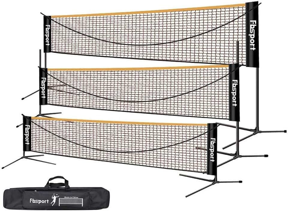 FBSPORT Rete da Badminton Pieghevole, Rete da Calcio Tennis 3-6m Rete da Allenamento per Rete da pallavolo Portatile, 3 Altezze Regolabili Portaoggetti, Interni ed Esterni