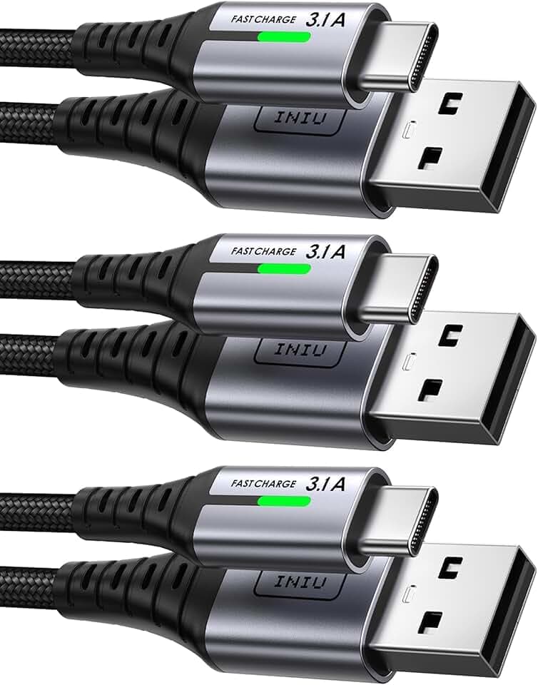 INIU Cavo USB Type-C, Cavo USB A a USB C 3,1A Ricarica Rapida [3Pezzi/0,5+2+2m] Lega Intrecciato in Nylon QC 3,0 Cavo Tipo C per iPhone 17 16 15, Samsung S25 24 Ultra, Xiaomi Huawei Pixel OnePlus ECC. ClimatePartner certified