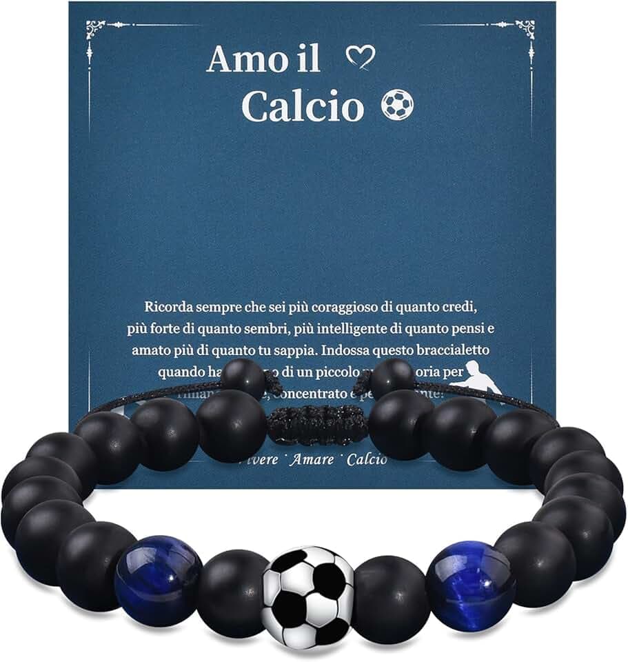 VGWON Regali Braccialetto di Calcio per Ragazzi, Regali di Compleanno e Natale per Ragazzo, Regali per Figli, Nipoti e Fratelli, Braccialetto di Calcio in Pietra Naturale 3D
