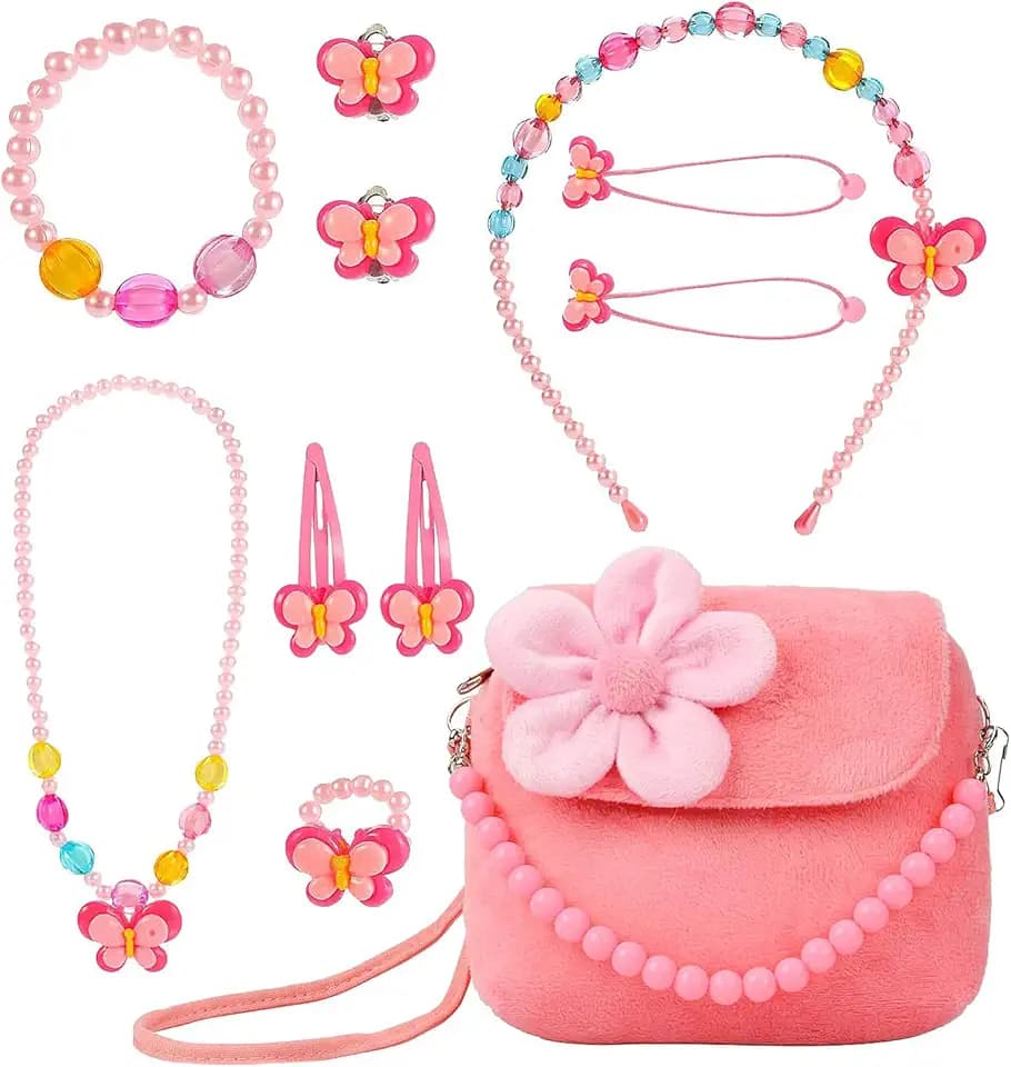 MEMOFYND Sacchetto di Gioielli Con Fiori - Set di Accessori Rosa per Ragazze, Ferro