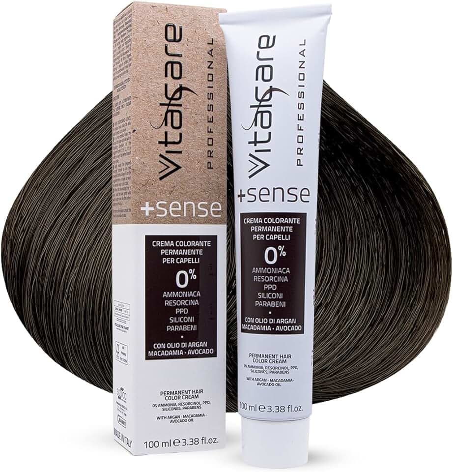 Vitalcare | +Sense - Colorazione Permanente, Crema Colorante Capelli, Senza Ammoniaca, Resorcina, PPD, Siliconi - 5/00 Castano Chiaro, 100ml