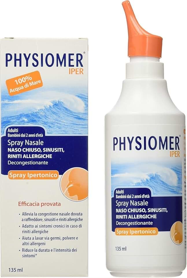 Physiomer Iper Siero di Mare Spray Nasale Ipertonico Decongestionante Adatto per Adulti e Bambini che Libera la Congestione del Naso - 135 ml
