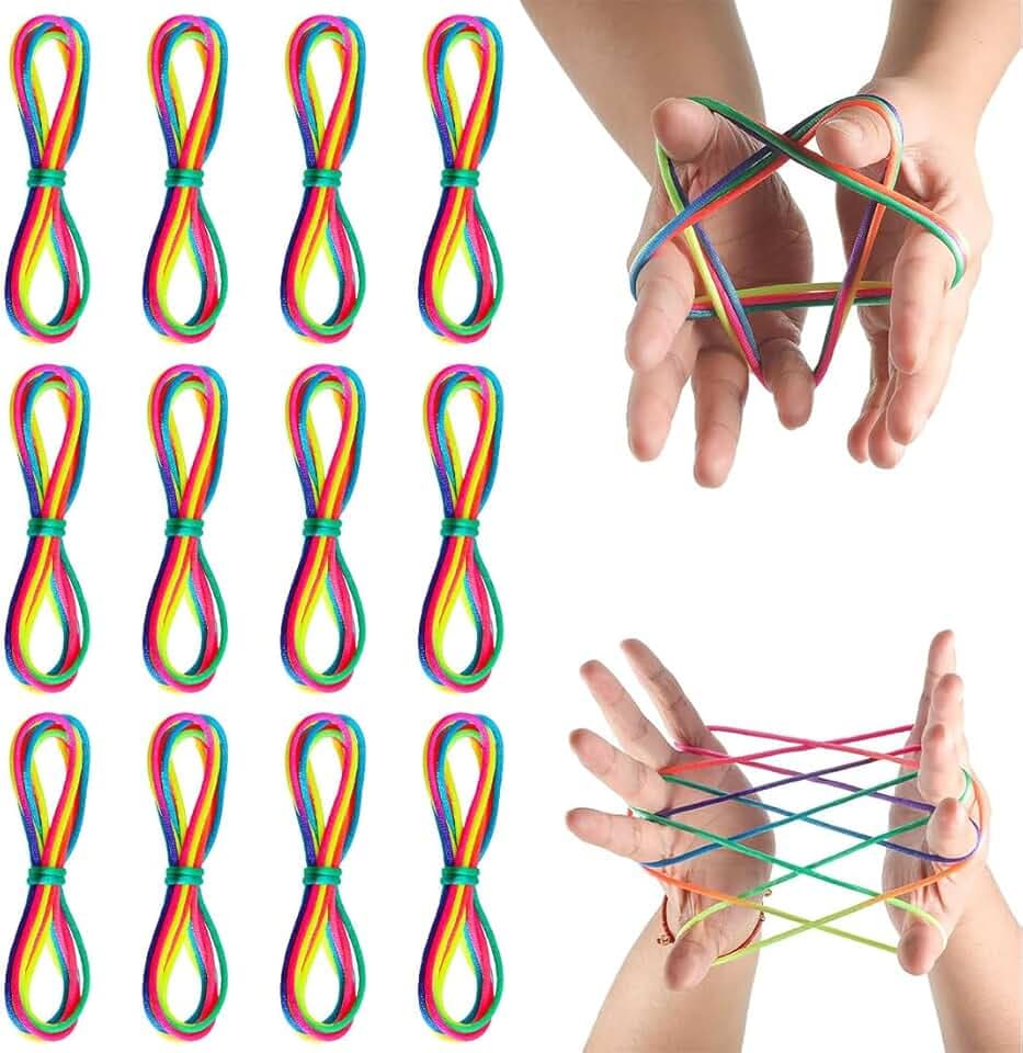 12 Pezzi Rainbow Rope, Giochi Di Corda Mano Bambini,Finger Twist Gioco A Filo, Gioco del Dito della Stringa,Giochi Con Corda per Dito,Ottimo Come Piccolo Regalo,Lunghezza 165cm
