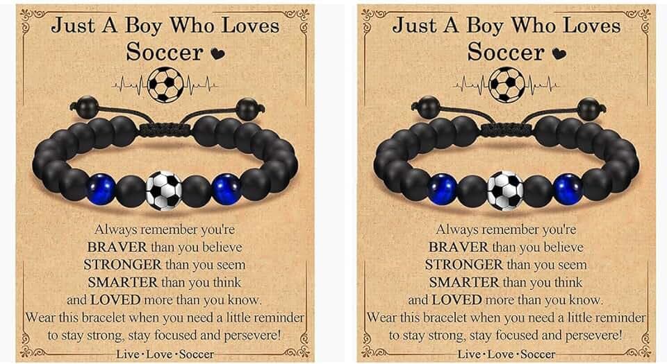 WIRZUL Bracciale da Calcio Regali per Ragazzi Adolescenti Regalo di Compleanno per Ragazzi braccialetto da calcio perline di calcio braccialetto per amici e ragazzi