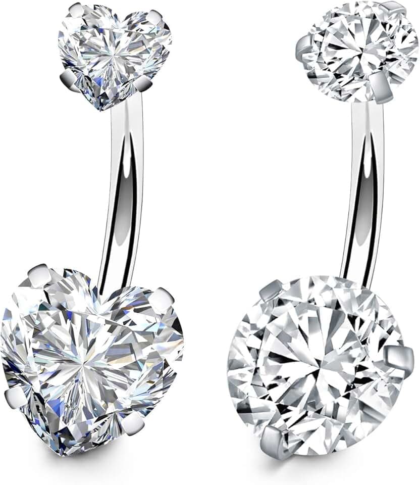 FECTAS Piercing Ombelico Argento 10 mm Acciaio Chirurgico 14G Anello Piercing Ventre con Pietra zircone