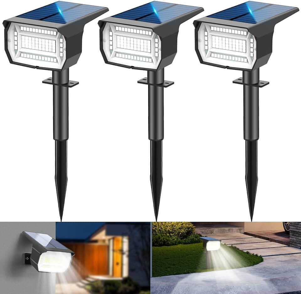 LOTMOS 3Pcs Faretti Solari da Esterno, 72 LED Lampade da Giardino 3 Modalità IP67 Impermeabile Luce per Cortile, Patio, Vialetto, Alberi