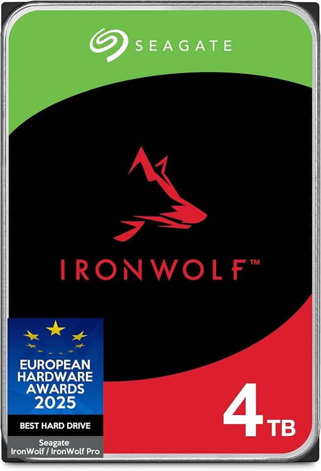 Seagate IronWolf 4TB, Unità disco interna, per NAS RAID, NAS, 3.5", SATA 6 GB/s, 7200 RPM, FFP, Data Rescue Service (ST4000VNZ06)