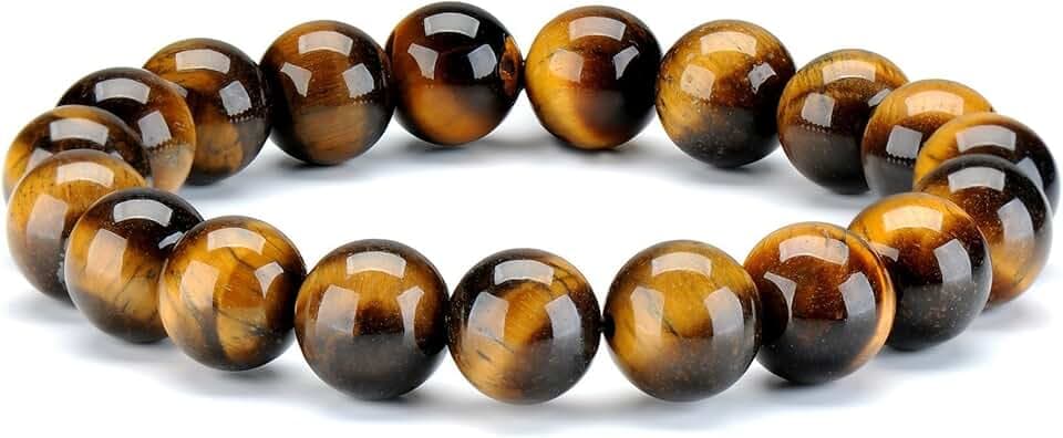 Thajaling Occhio di Tigre Bracciale in vera Naturale, Energia Braccialetti Per Uomo Donna Braccialetto Perline Mala Elastico 10 mm