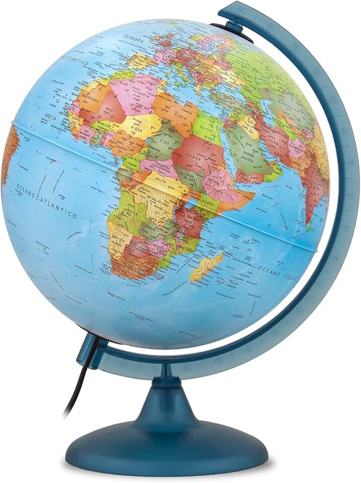 Tecnodidattica Night&Day - Mappamondo con doppia cartografia Politica e Costellazioni celesti, mappamondo accurato in lingua italiana, Diametro 25 cm