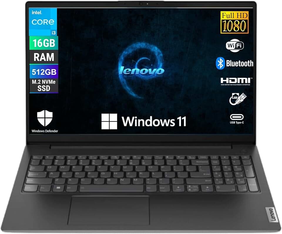 Lenovo, Notebook Pc Portatile, Display 15,6" Full HD, Intel i3-1315U 6 Core 3.3 Ghz, Ram 16 GB DDR4, 512 GB SSD NVMe, Win 11 Pro