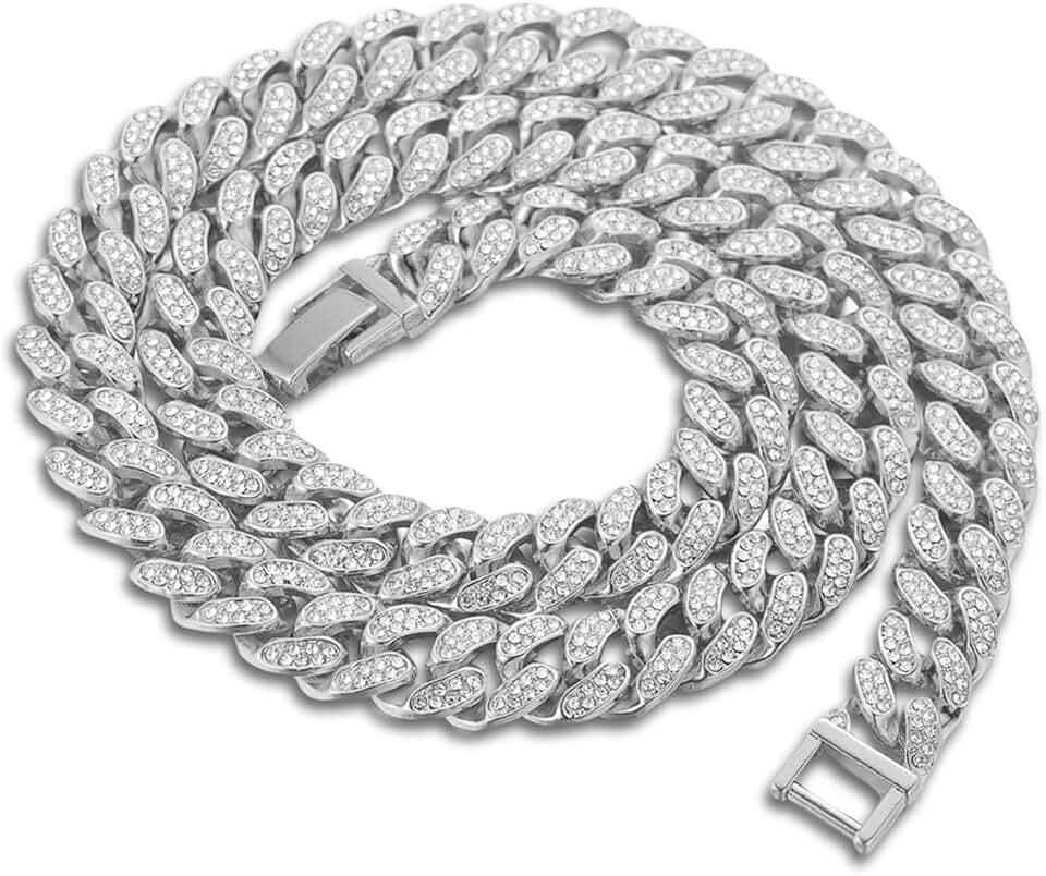 HALUKAKAH Catena a Maglie Cubane per Bambini,Bracciale Collana Girocollo Miami con Placcato in Oro 18K/Oro Bianco Platino,Diamanti di Laboratorio Incastonati a Mano,Adatta 8-16 Anni,con Scatola Regalo