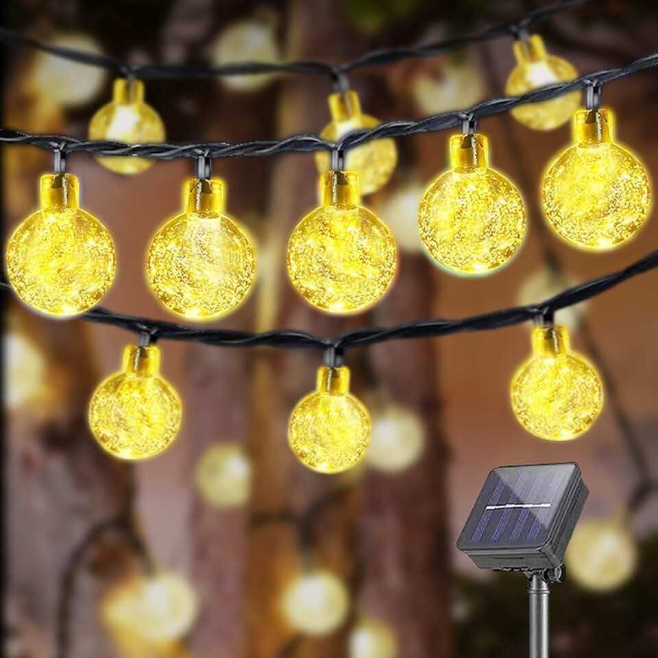 LQWELL® Catena di luci solari per esterni, giardino, luce a energia solare, 40 LED, 10 m, IP44, 8 modalità, per esterni, giardino, terrazza, balcone, feste, finestre (10M 40LED Bianco Caldo)