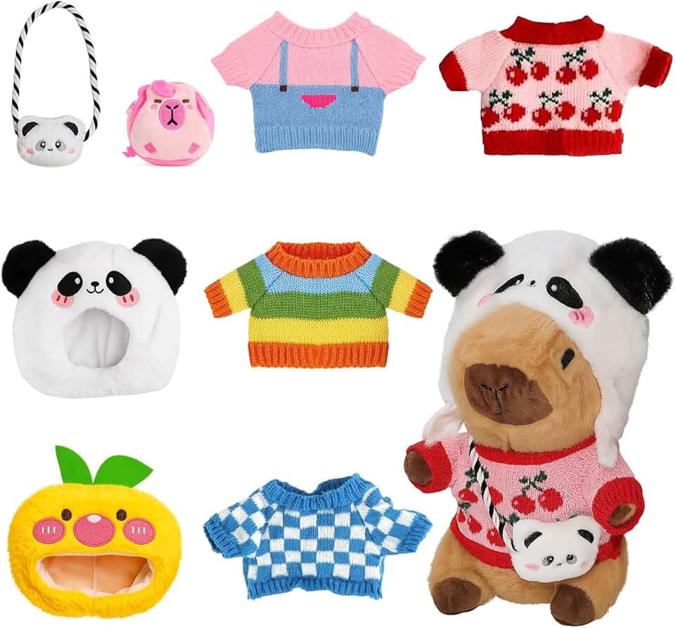 Vestiti per Capibara di 23 cm, con 5 vestiti, cappello e 2 borse, vestiti per Capibara, giocattolo educativo per bambine/bambini dai 3 anni in su (Capybara-d)