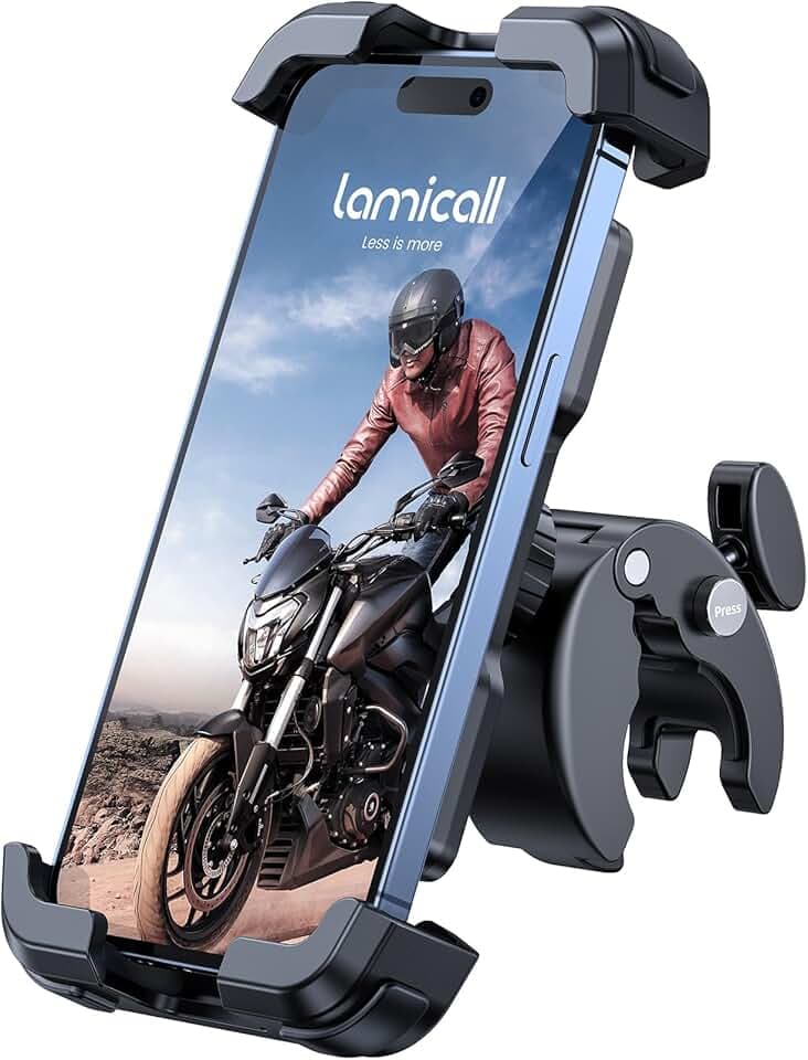 Lamicall Supporto Telefono Bicicletta, Porta Cellulare Moto - Aggiornato Clip del Manubrio di Installazione Rapida, Porta Cellulare per iPhone 17 16 15 14 Pro Max Plus, Android 4,7-6,8" Smartphones Global Recycled Standard